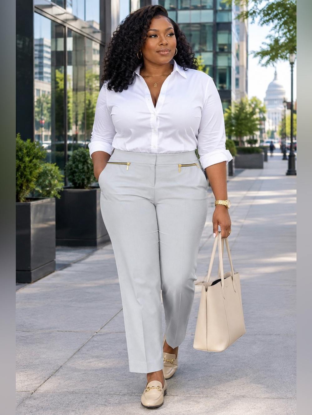 Alfani 18W Gray Straight Leg Pants Gold Zip Accent NWOT Plus Size